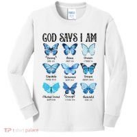 God Says I Am Butterfly Christian Religious Kids Long Sleeve Shirt thumb 0