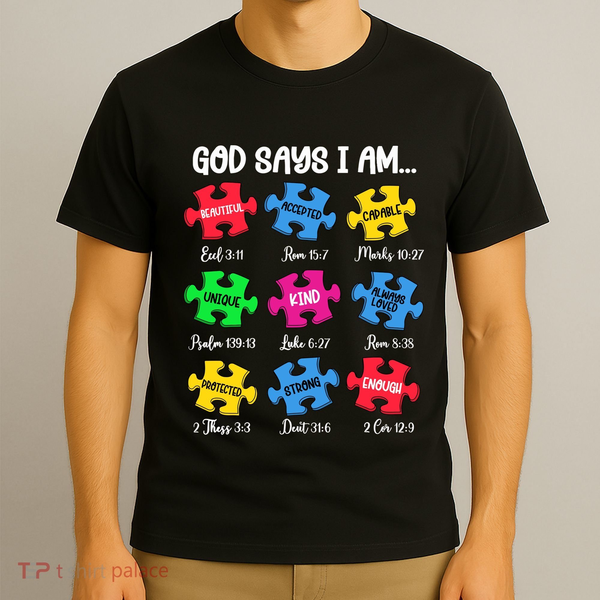 God Says I Am Bible Verses Christian Autism Awareness Puzzle T-Shirt
