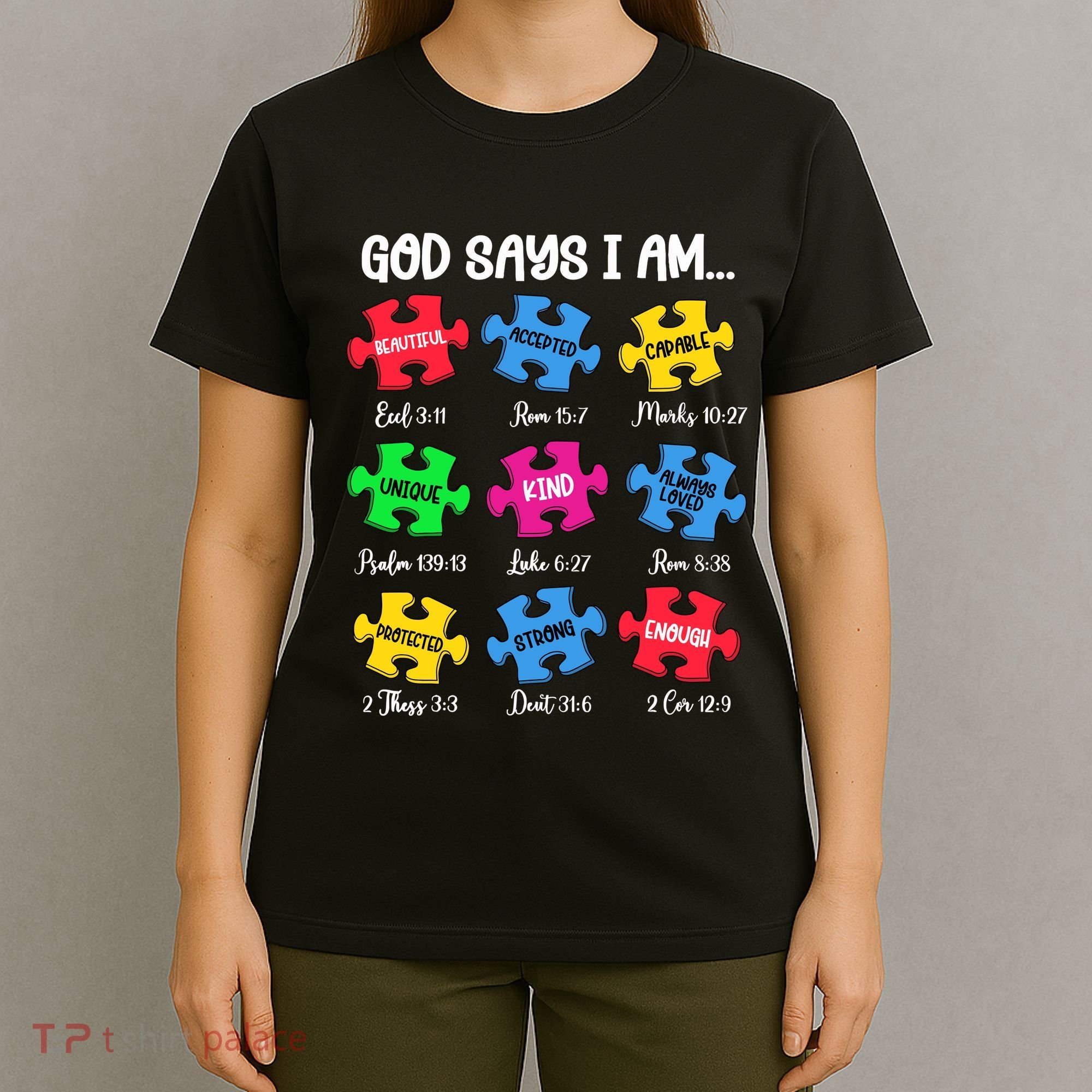 God Says I Am Bible Verses Christian Autism Awareness Puzzle T-Shirt