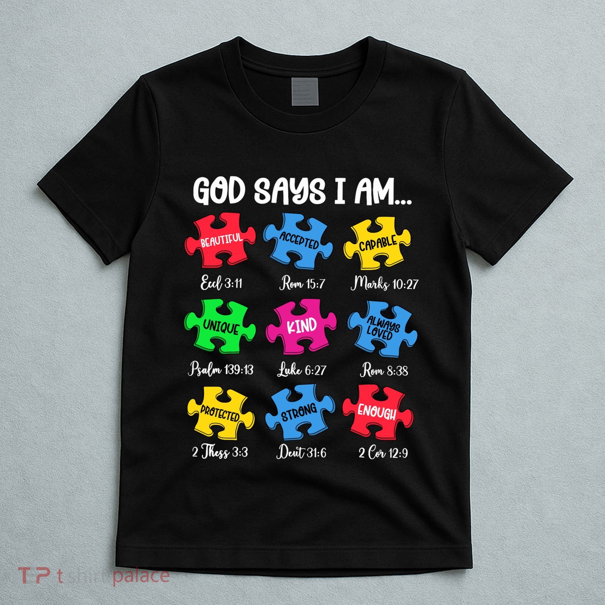God Says I Am Bible Verses Christian Autism Awareness Puzzle T-Shirt