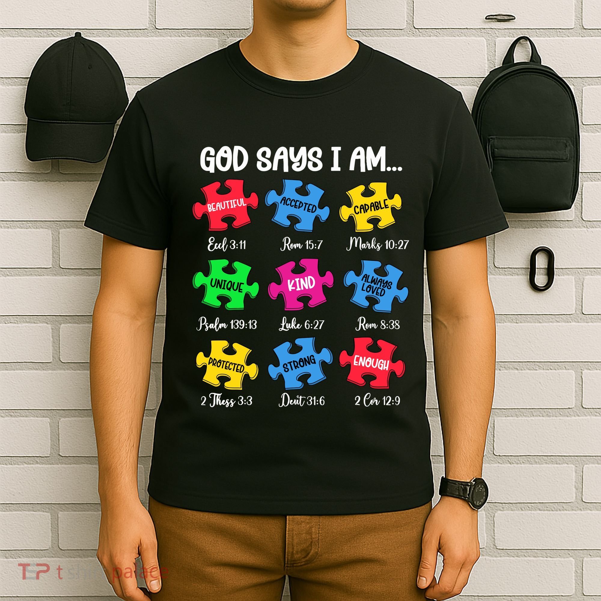 God Says I Am Bible Verses Christian Autism Awareness Puzzle T-Shirt