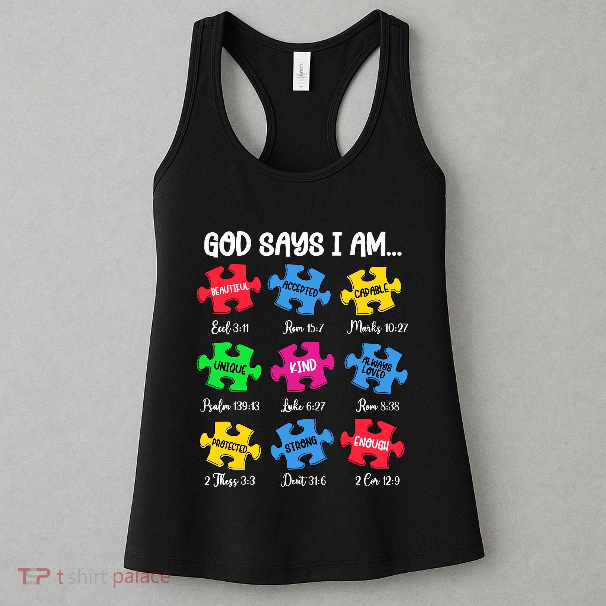 God Says I Am Bible Verses Christian Autism Awareness Puzzle Women's Tank Top