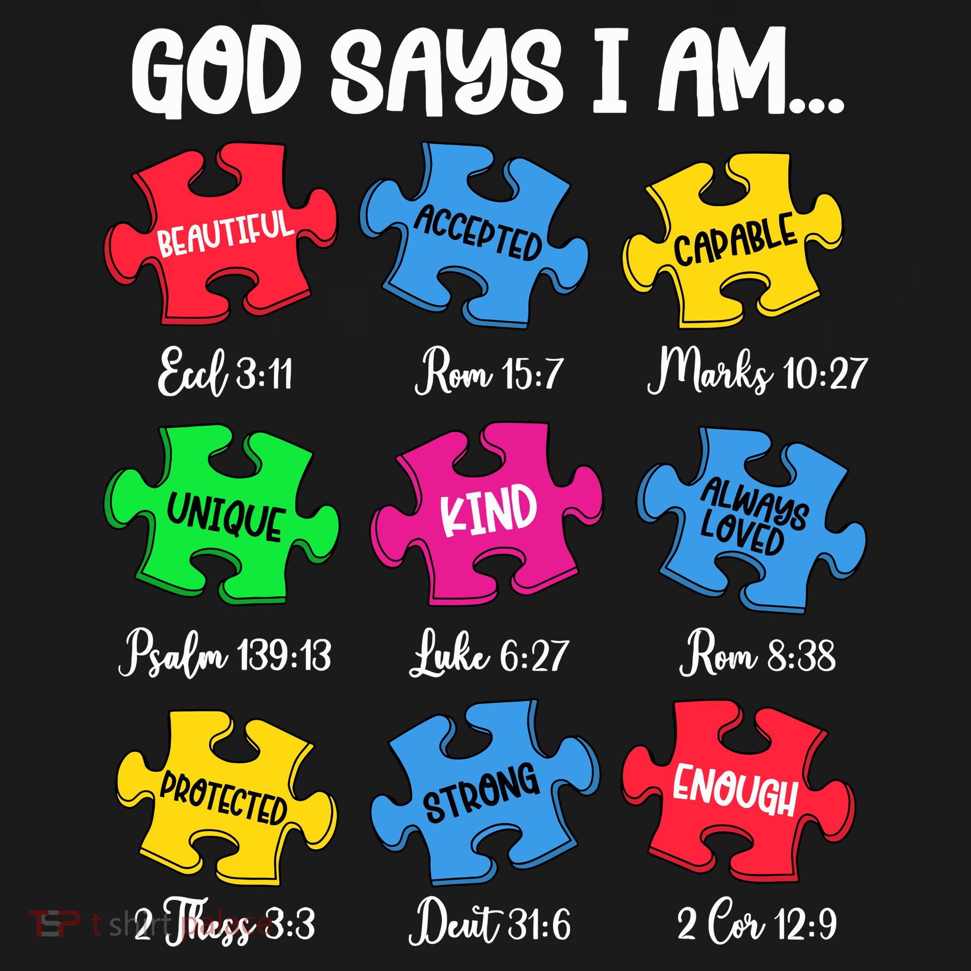 God Says I Am Bible Verses Christian Autism Awareness Puzzle Women's Tank Top