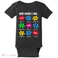 God Says I Am Bible Verses Christian Autism Awareness Puzzle Baby Bodysuit thumb 0