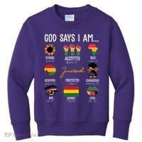 God Says I Am Celebrating Black Freedom 1865 Juneteenth Kids Sweatshirt thumb 0