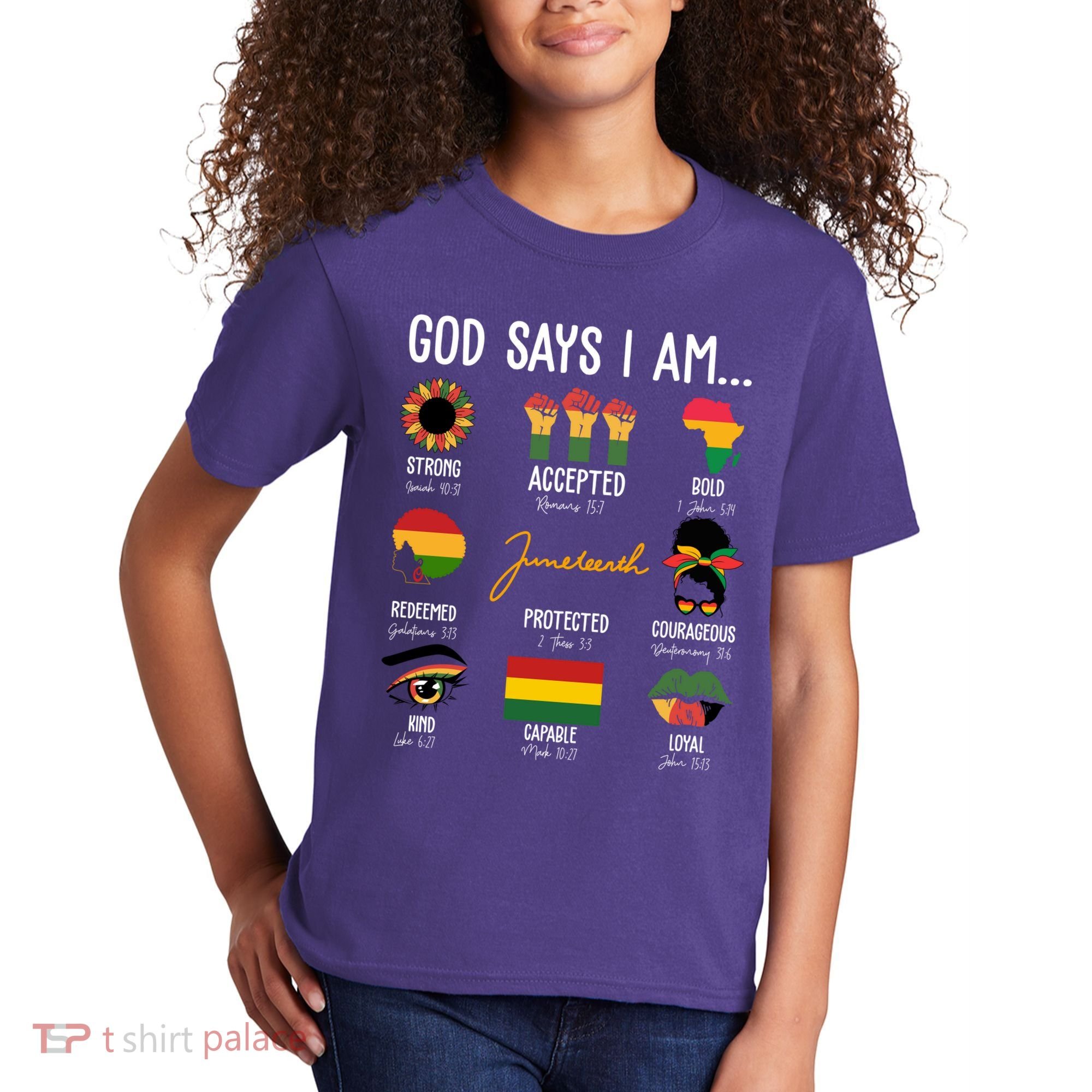 God Says I Am Celebrating Black Freedom 1865 Juneteenth Kids T-Shirt