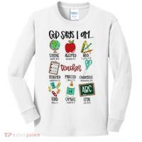 God Says I Am Teacher Kids Long Sleeve Shirt thumb 0