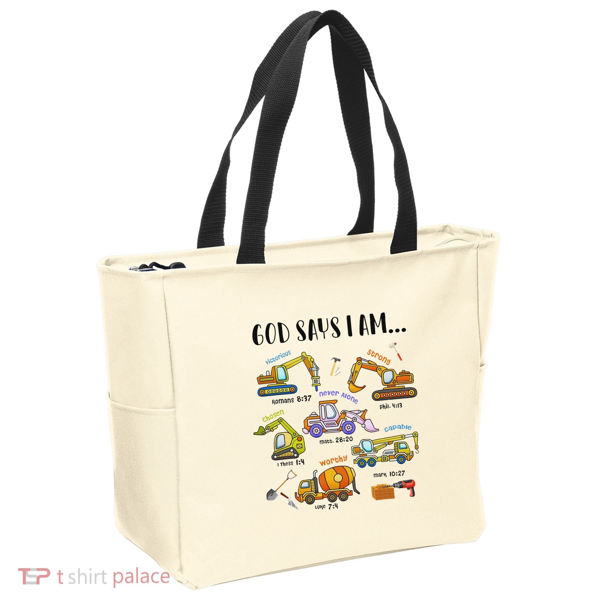 God Says I Am Cute Construction Christian Tote Bag
