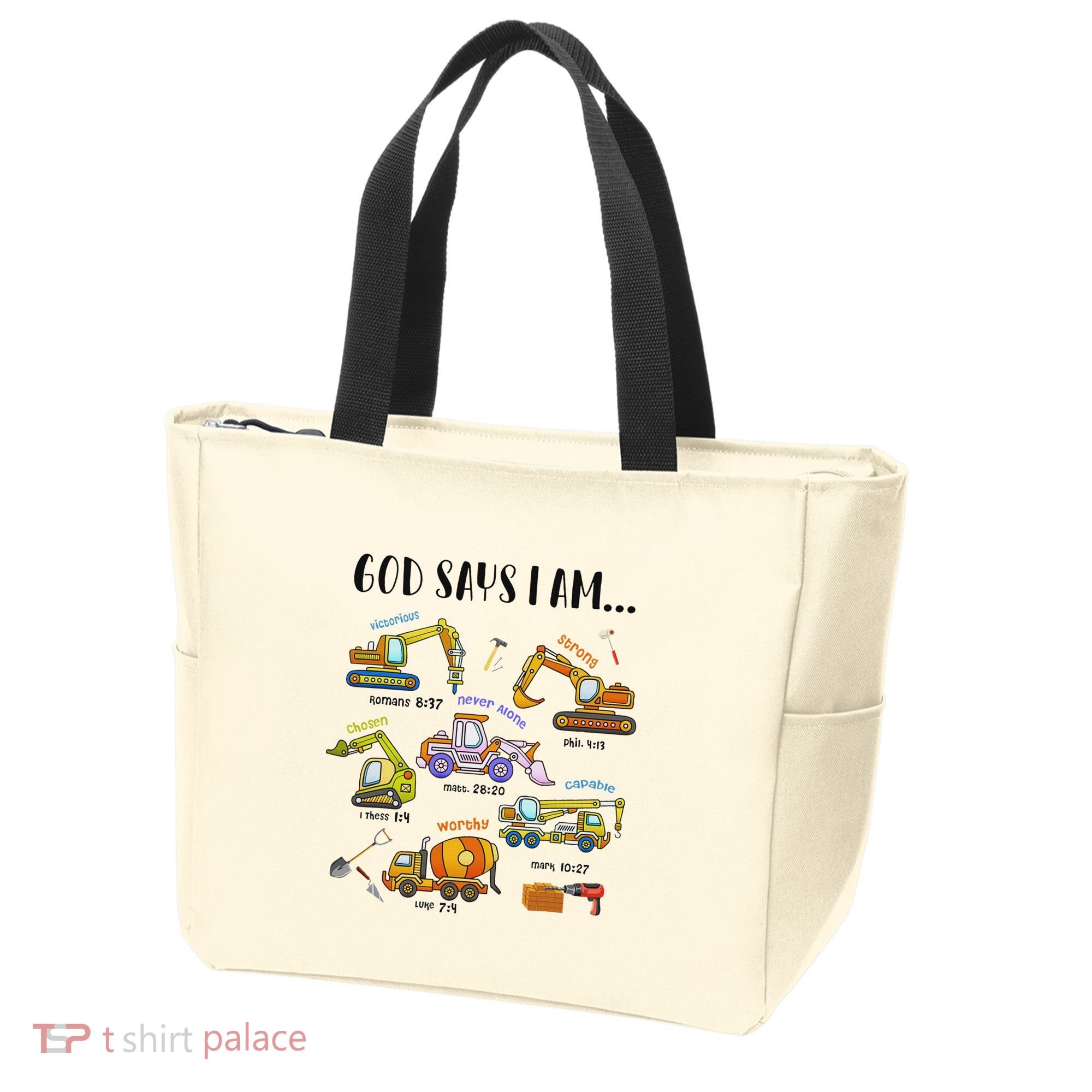 God Says I Am Cute Construction Christian Tote Bag