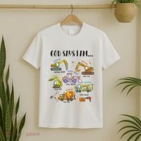 God Says I Am Cute Construction Christian T-Shirt thumb 2