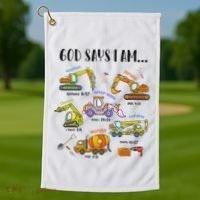 God Says I Am Cute Construction Christian Golf Towel thumb 1