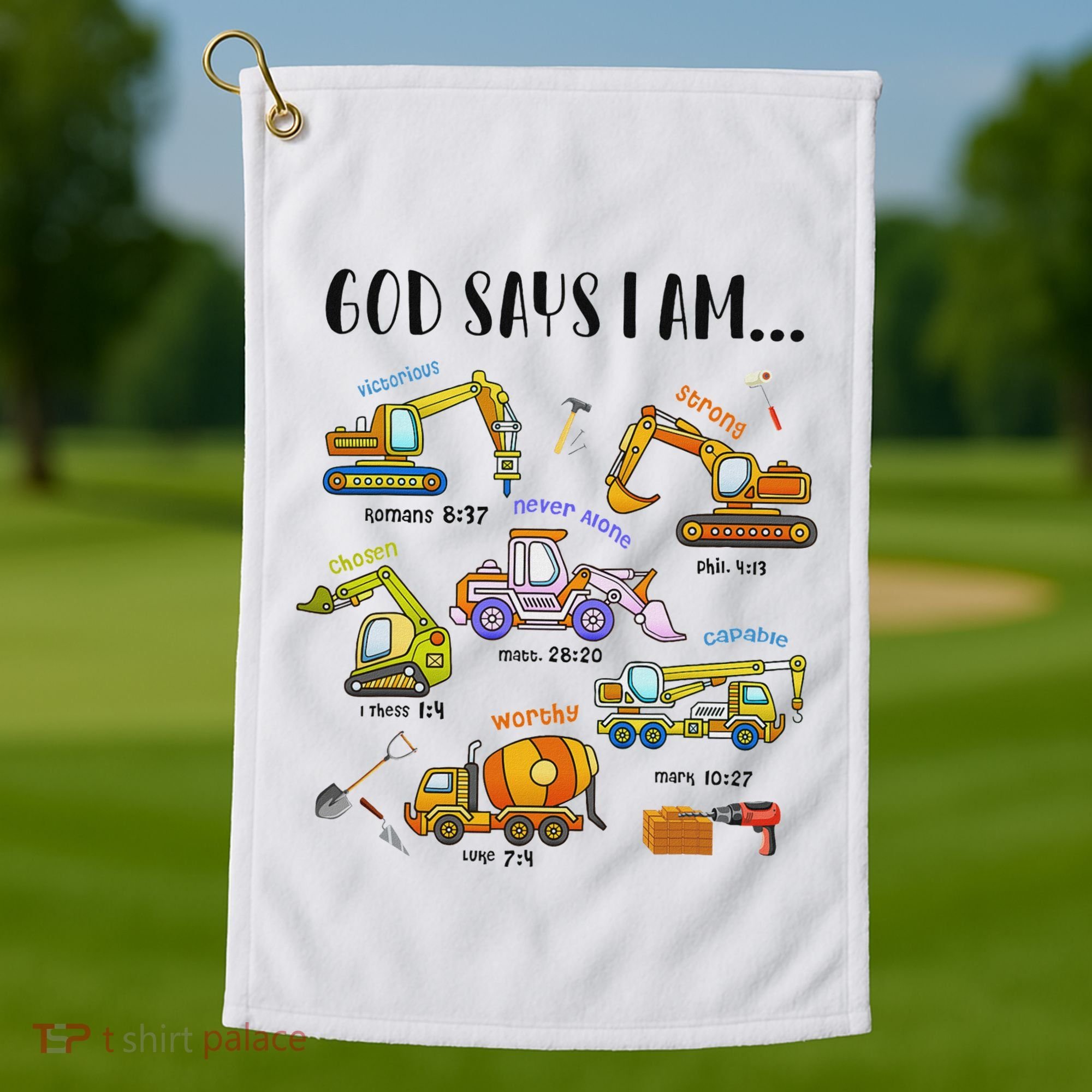 God Says I Am Cute Construction Christian Golf Towel