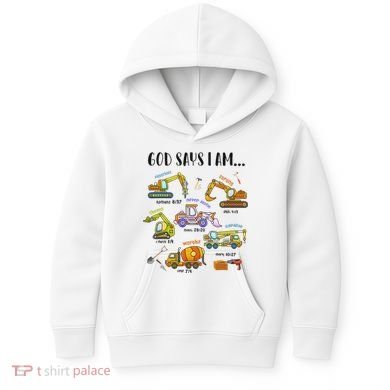 God Says I Am Cute Construction Christian Kids Hoodie