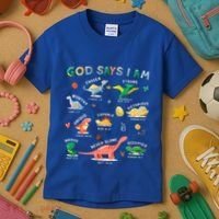 God Says I Am Dinosaur Kids T-Shirt thumb 3