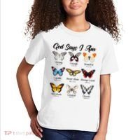 God Says I Am Butterfly Christian Jesus Lover Religious Kids T-Shirt thumb 2