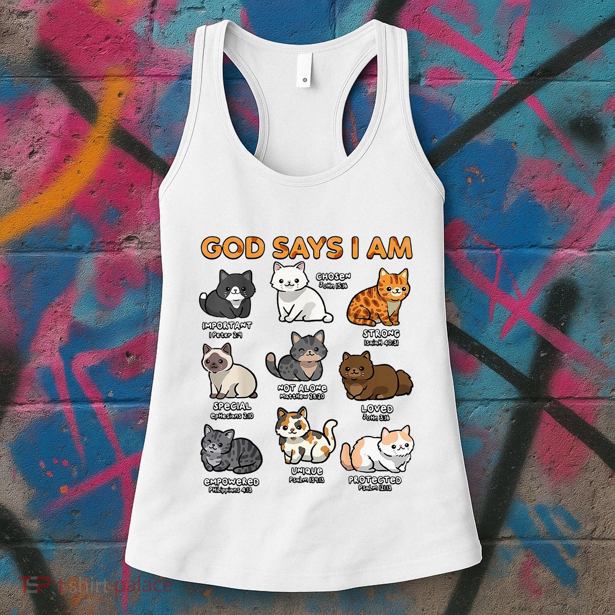 God Says I Am Cat Cute Cats Lover Bible Verse Christian Women's Tank Top