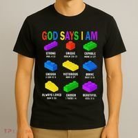 God Says I Am Building Brick Builder Block Christian T-Shirt thumb 3