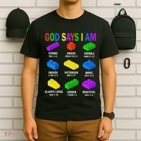 God Says I Am Building Brick Builder Block Christian T-Shirt thumb 6
