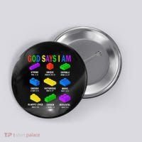 God Says I Am Building Brick Builder Block Christian Button thumb 0