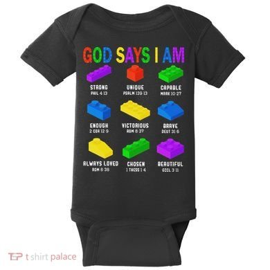 God Says I Am Building Brick Builder Block Christian Baby Bodysuit