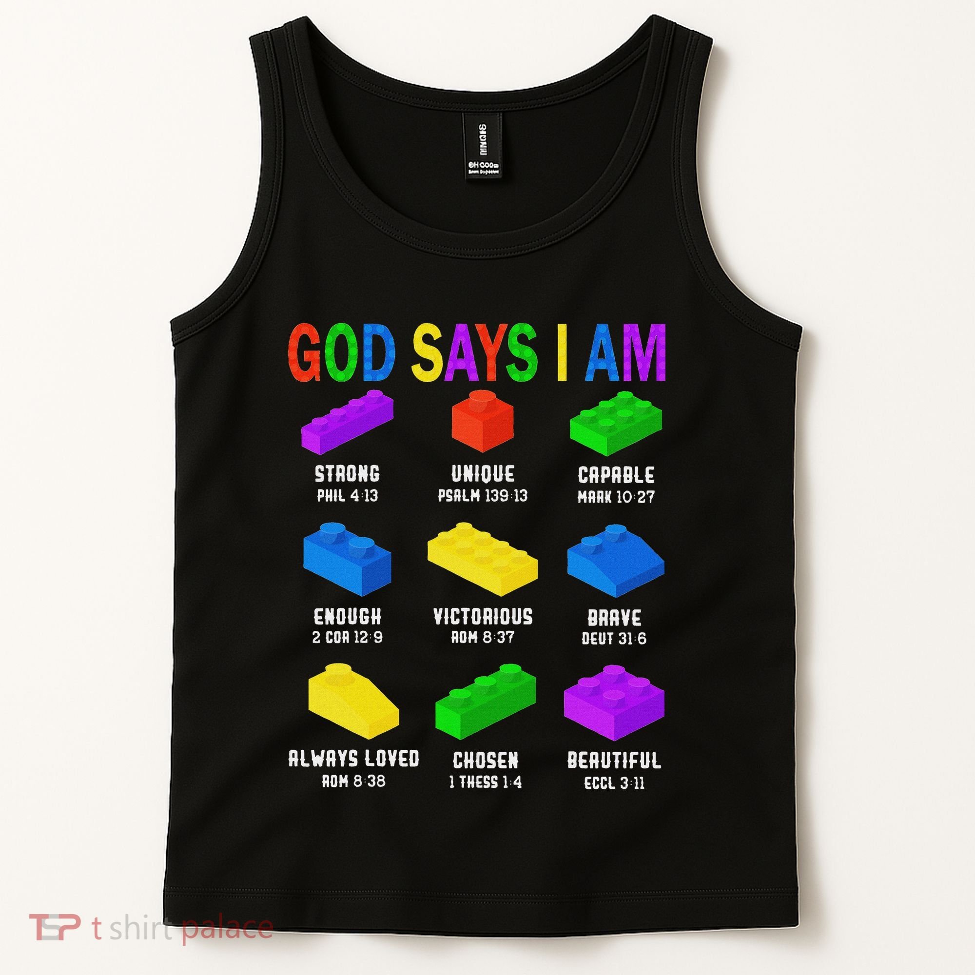 God Says I Am Building Brick Builder Block Christian Tank Top