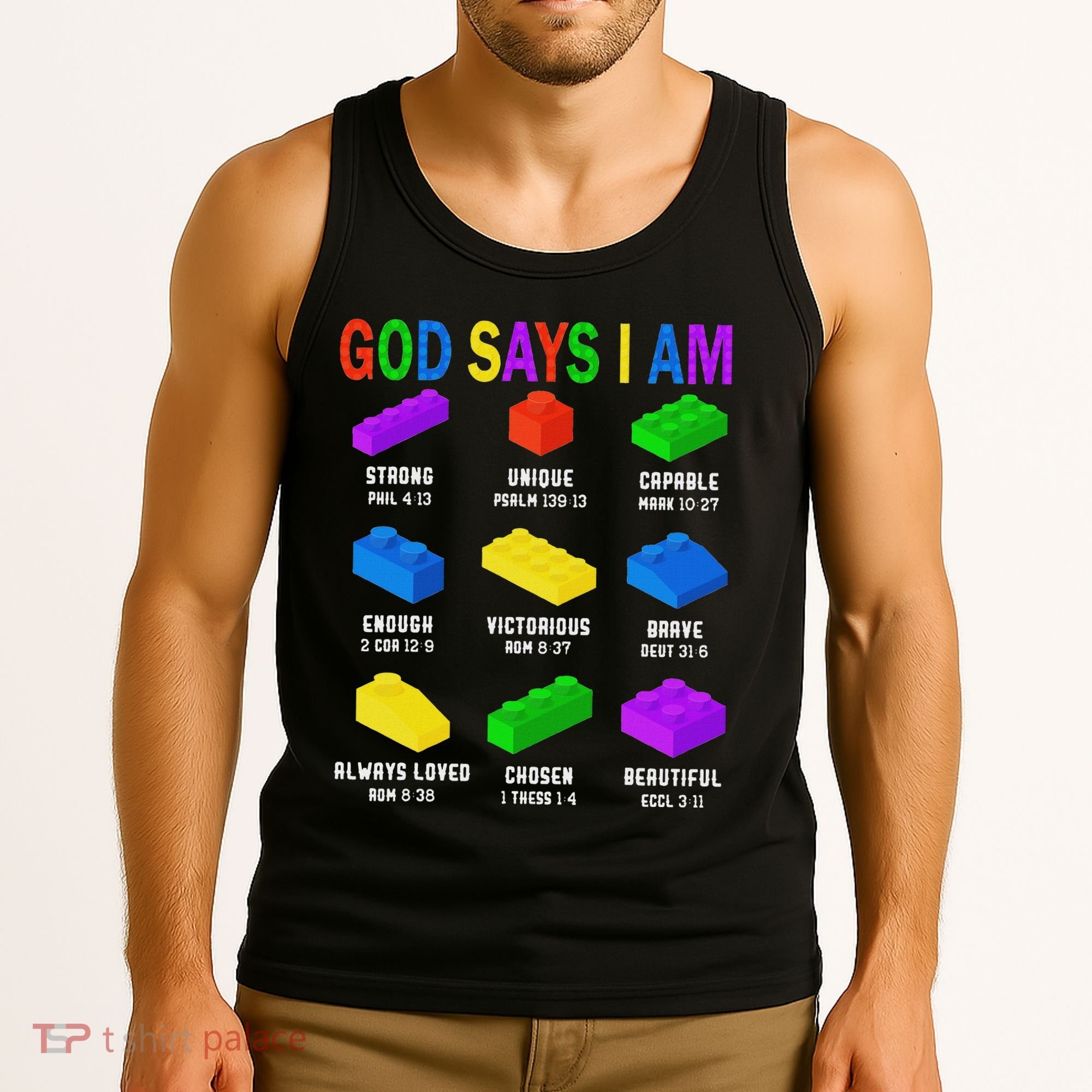 God Says I Am Building Brick Builder Block Christian Tank Top