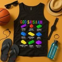 God Says I Am Building Brick Builder Block Christian Tank Top thumb 4