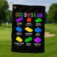 God Says I Am Building Brick Builder Block Christian Golf Towel thumb 1