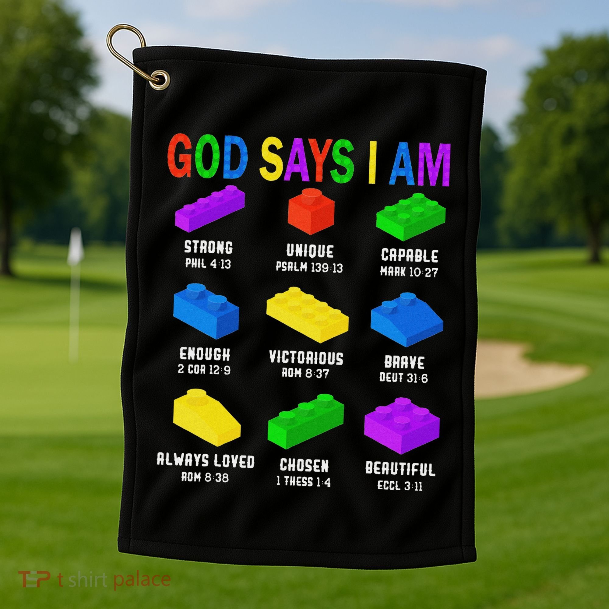 God Says I Am Building Brick Builder Block Christian Golf Towel