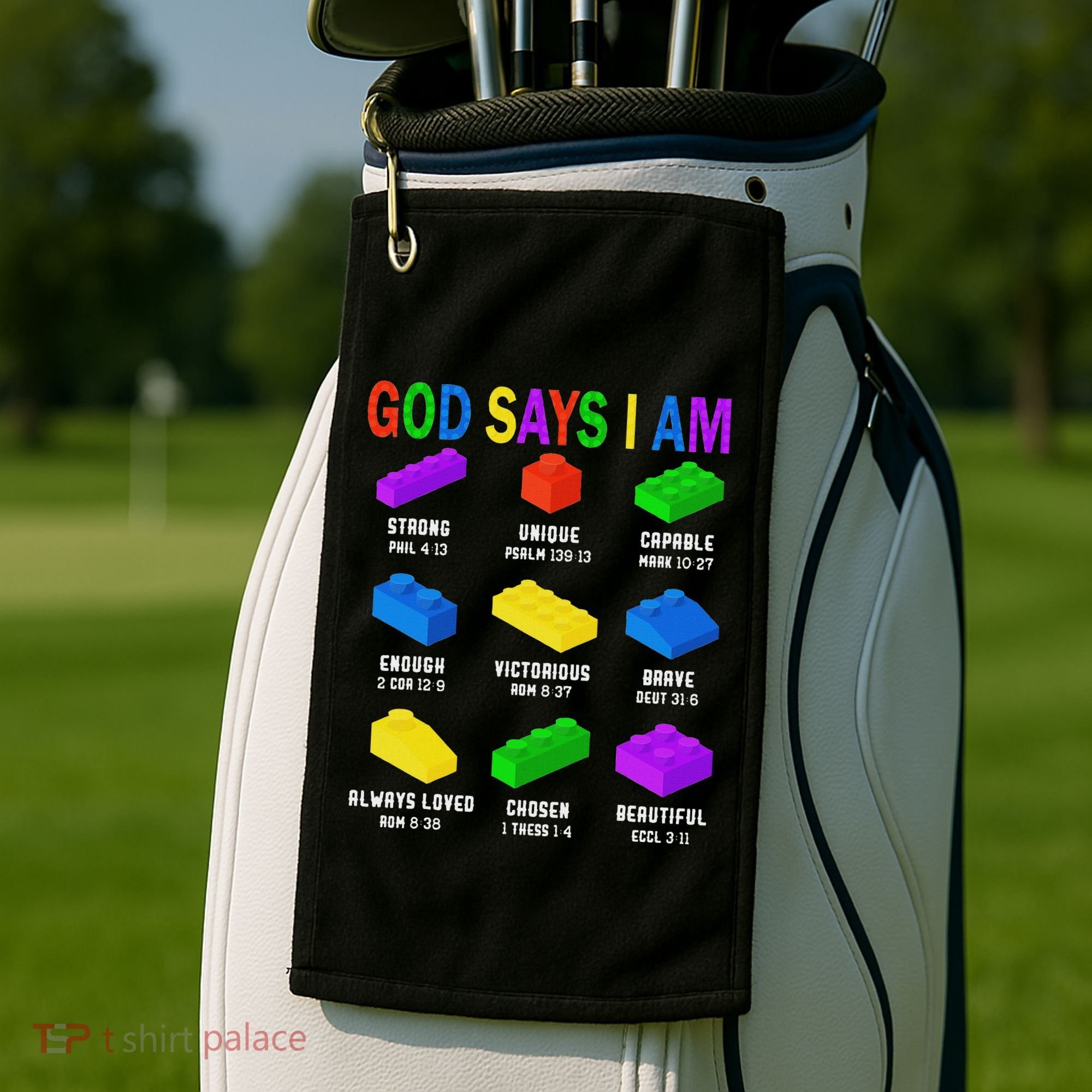 God Says I Am Building Brick Builder Block Christian Golf Towel