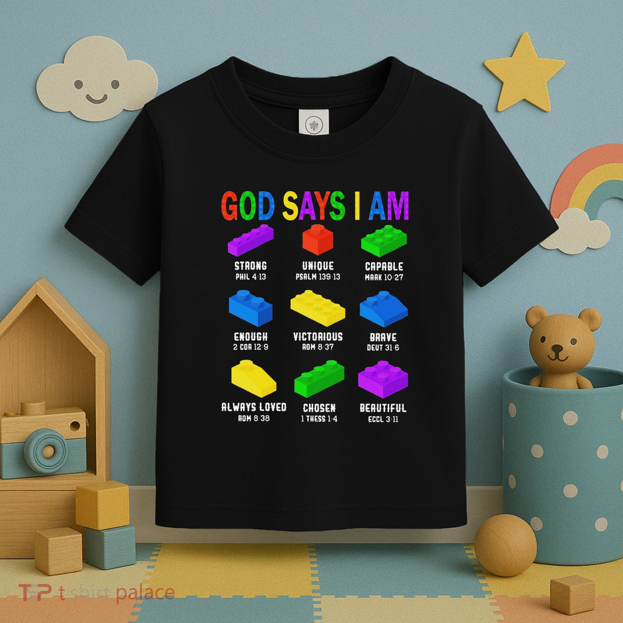 God Says I Am Building Brick Builder Block Christian Toddler T-Shirt