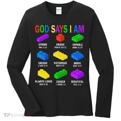 God Says I Am Building Brick Builder Block Christian Women's Long Sleeve Shirt