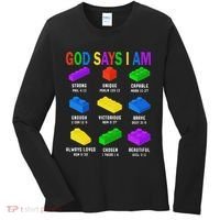 God Says I Am Building Brick Builder Block Christian Women's Long Sleeve Shirt thumb 0