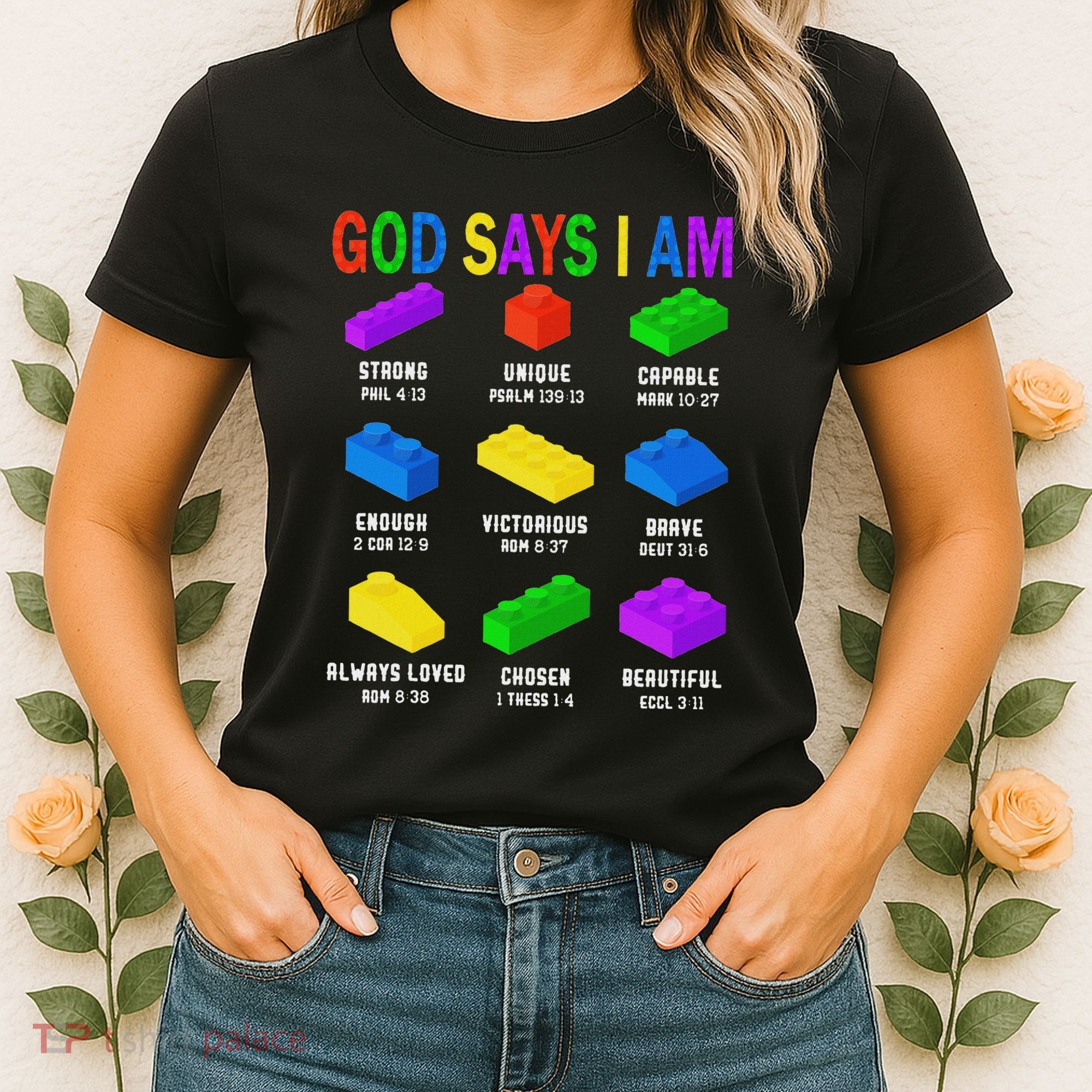 God Says I Am Building Brick Builder Block Christian Women's T-Shirt