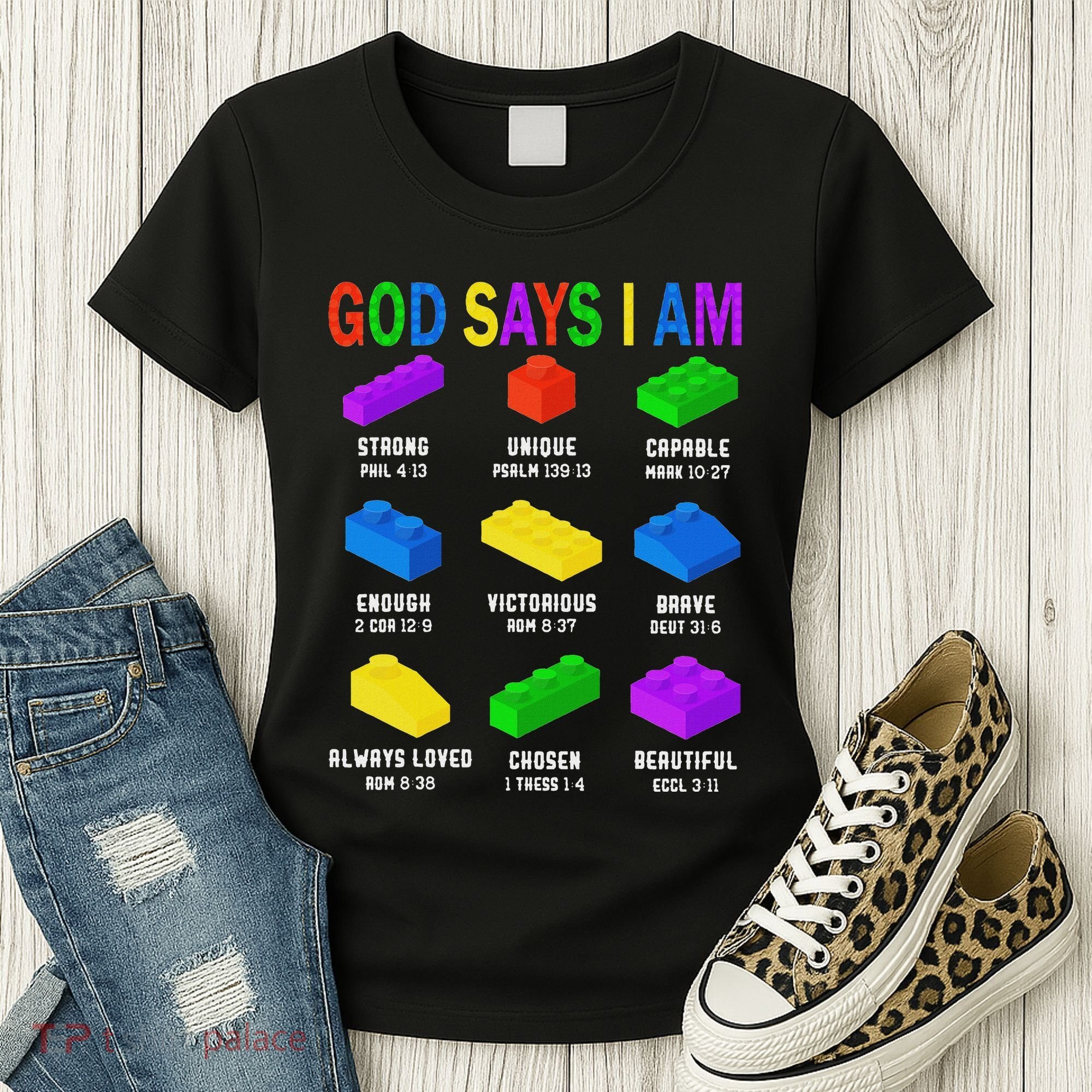 God Says I Am Building Brick Builder Block Christian Women's T-Shirt