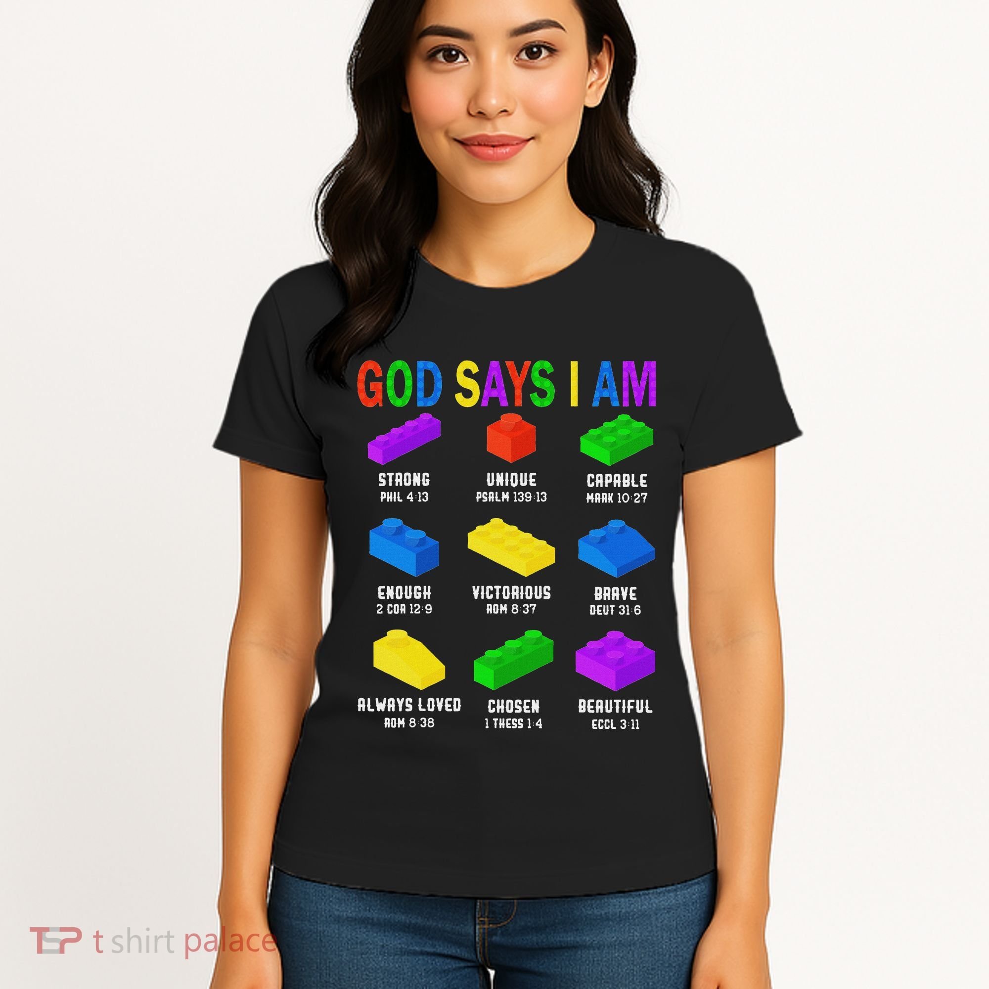 God Says I Am Building Brick Builder Block Christian Women's T-Shirt