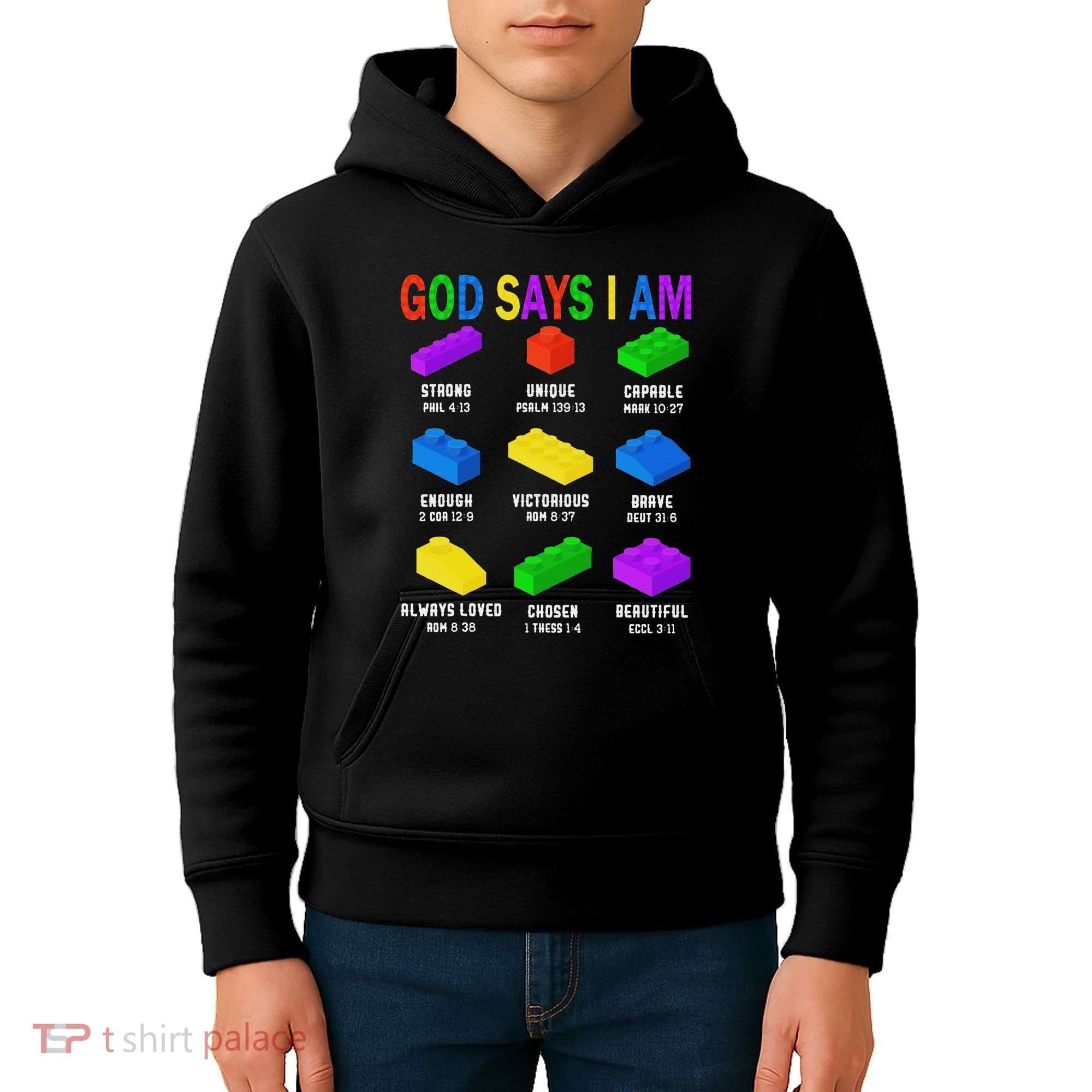 God Says I Am Building Brick Builder Block Christian Kids Hoodie