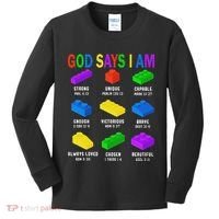God Says I Am Building Brick Builder Block Christian Kids Long Sleeve Shirt thumb 0