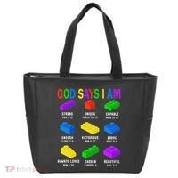 God Says I Am Building Brick Builder Block Christian Tote Bag thumb 0