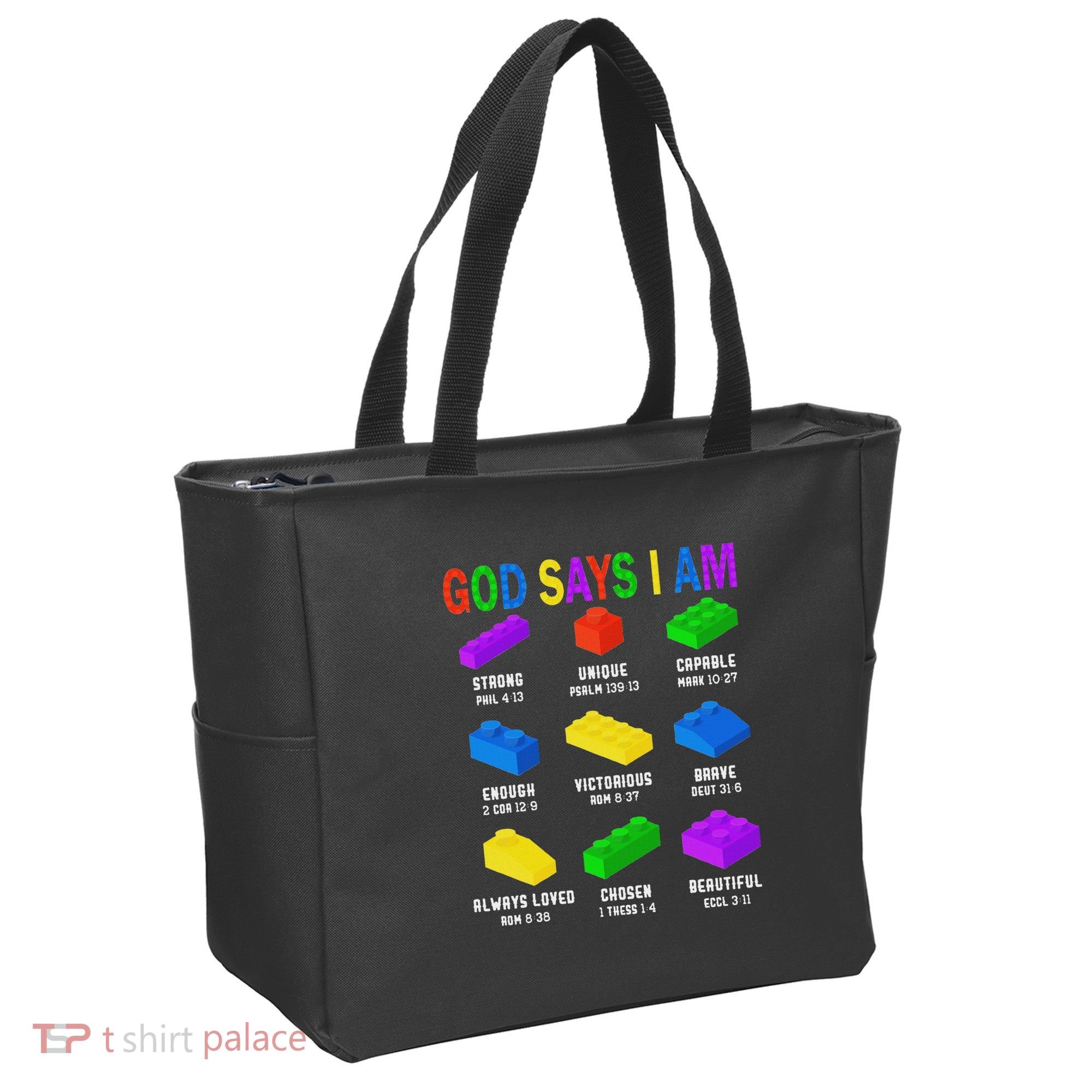 God Says I Am Building Brick Builder Block Christian Tote Bag