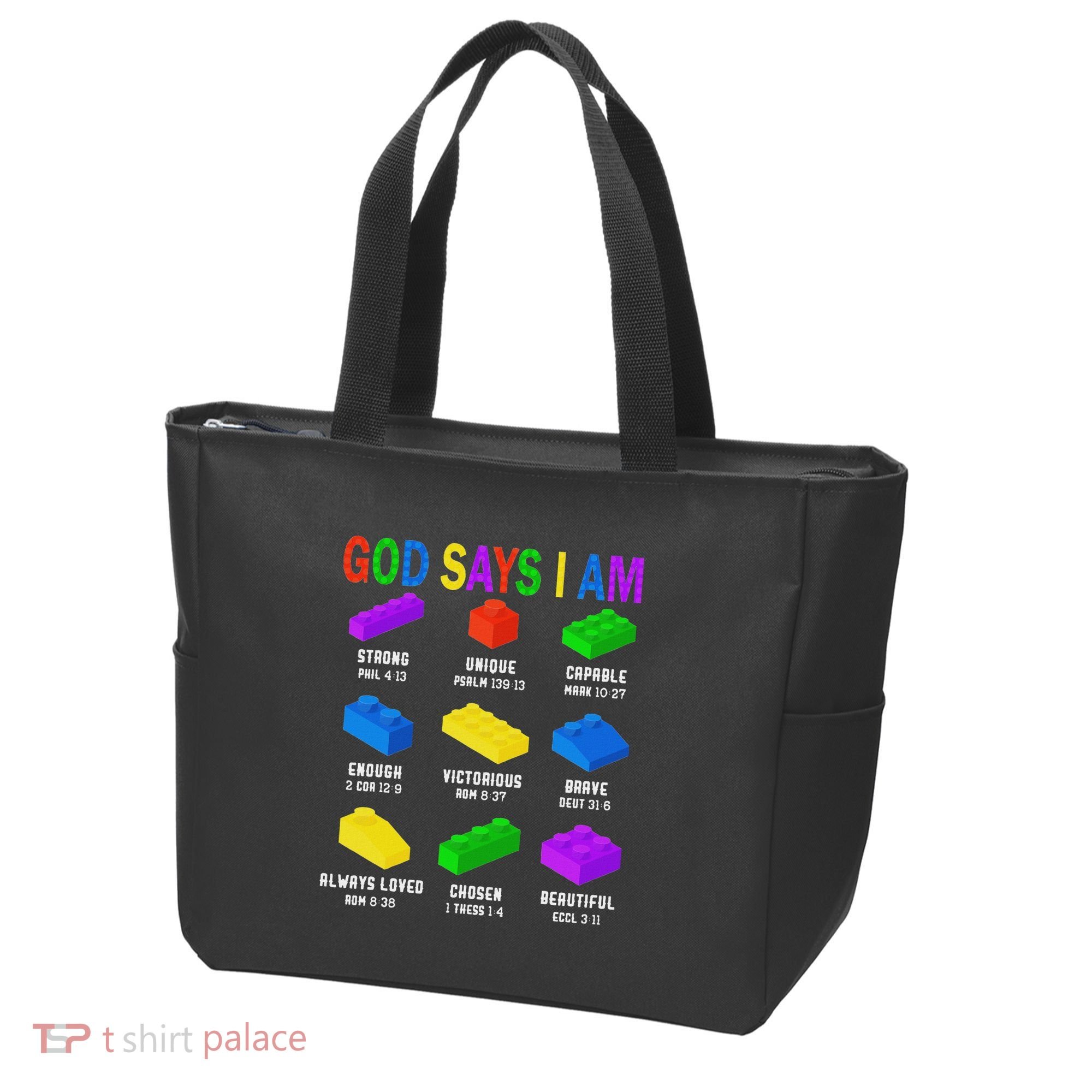 God Says I Am Building Brick Builder Block Christian Tote Bag