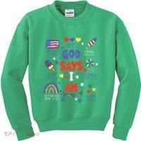 God Says I Am July 4th Christian Bible Verse Kids Sweatshirt thumb 0