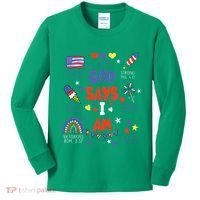God Says I Am July 4th Christian Bible Verse Kids Long Sleeve Shirt thumb 0