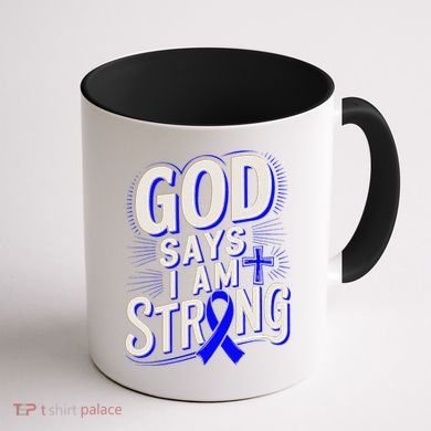 God Says IM Strong Survivor Juvenile Arthritis Awareness Coffee Mug back