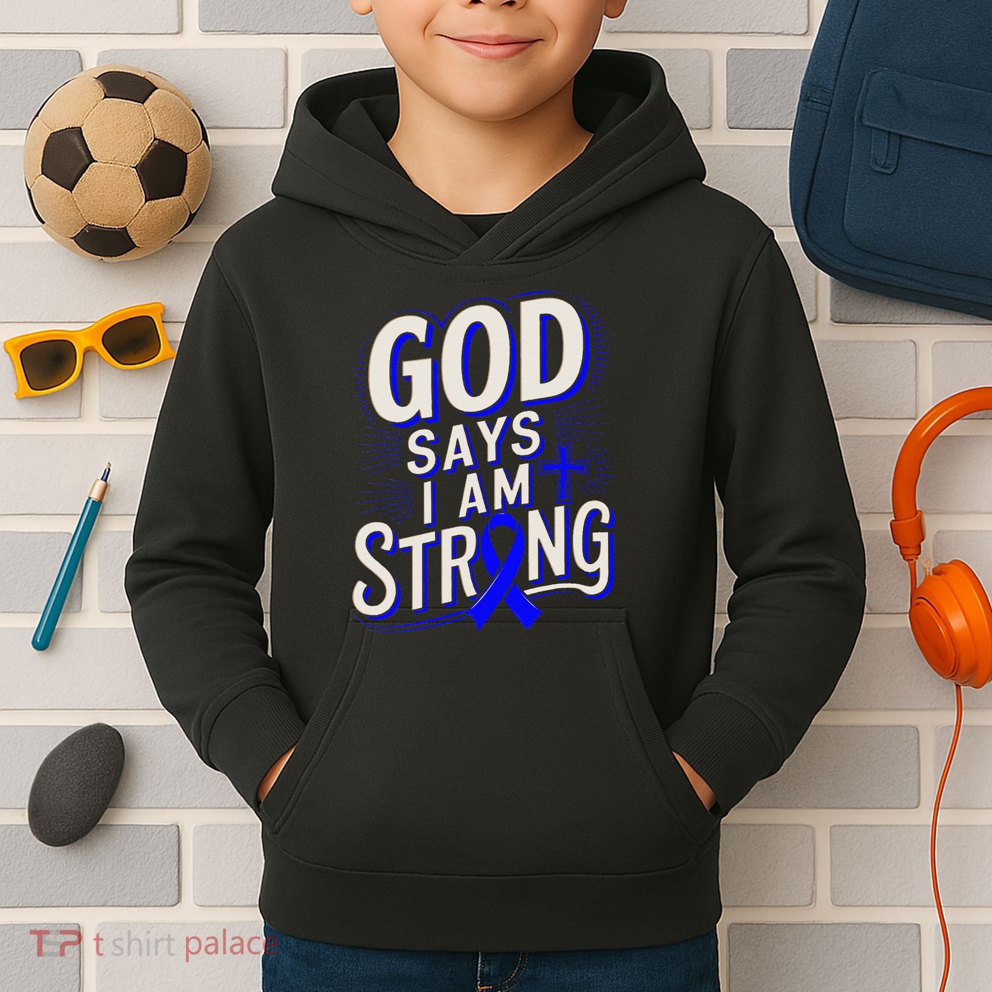 God Says IM Strong Survivor Juvenile Arthritis Awareness Kids Hoodie