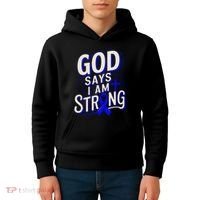 God Says IM Strong Survivor Juvenile Arthritis Awareness Kids Hoodie thumb 4