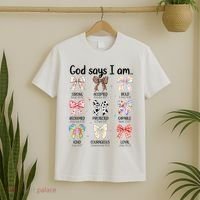 God Says I Am Coquette Bow Religious Christian Women Girls  T-Shirt thumb 2