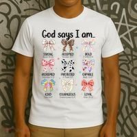 God Says I Am Coquette Bow Religious Christian Women Girls  T-Shirt thumb 3