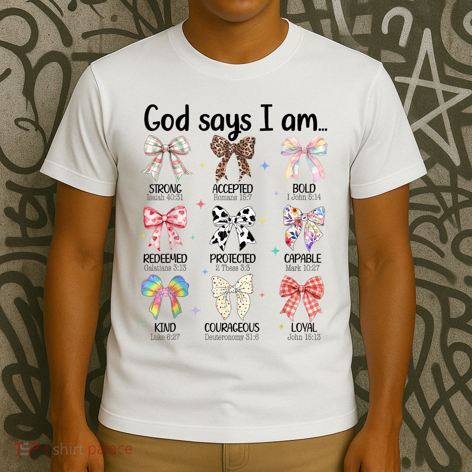 God Says I Am Coquette Bow Religious Christian Women Girls  T-Shirt