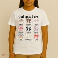 God Says I Am Coquette Bow Religious Christian Women Girls  T-Shirt thumb 4